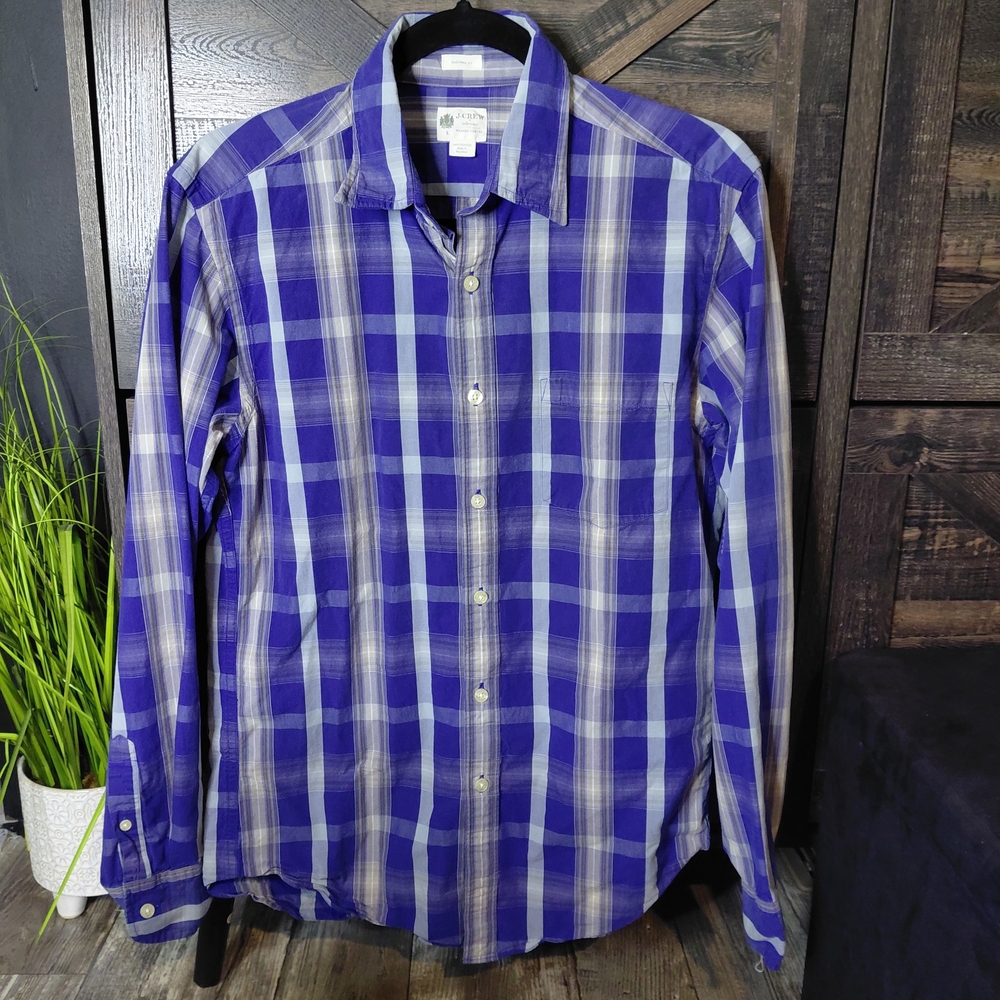 J. Crew Purple and White Plaid Button-Down Shirt